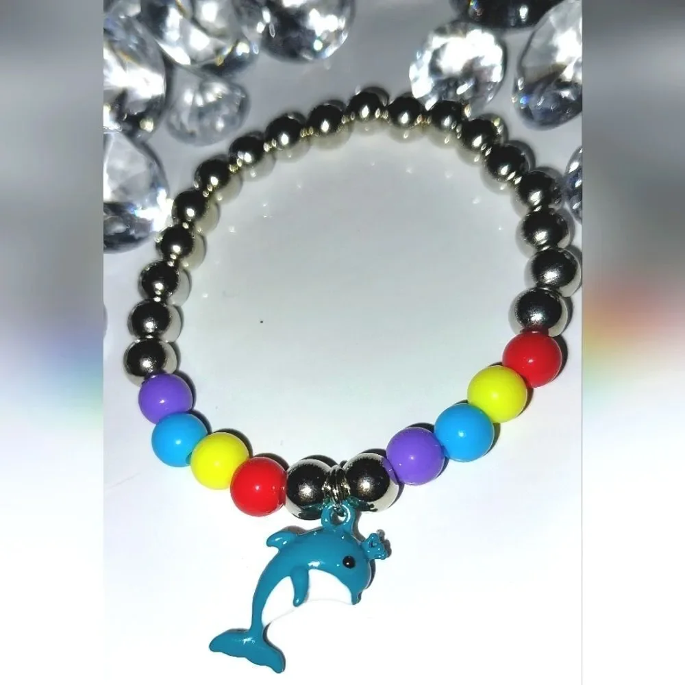 Beaded Super cute Dolphin Pendant Vharm Bracelet For Kids And Adults - Picture 6 of 6